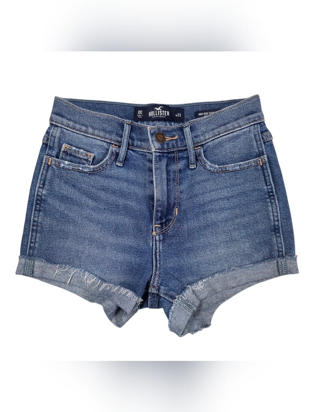 Hollister High Rise Denim Shorts Cuffed Distressed Size 00 W23